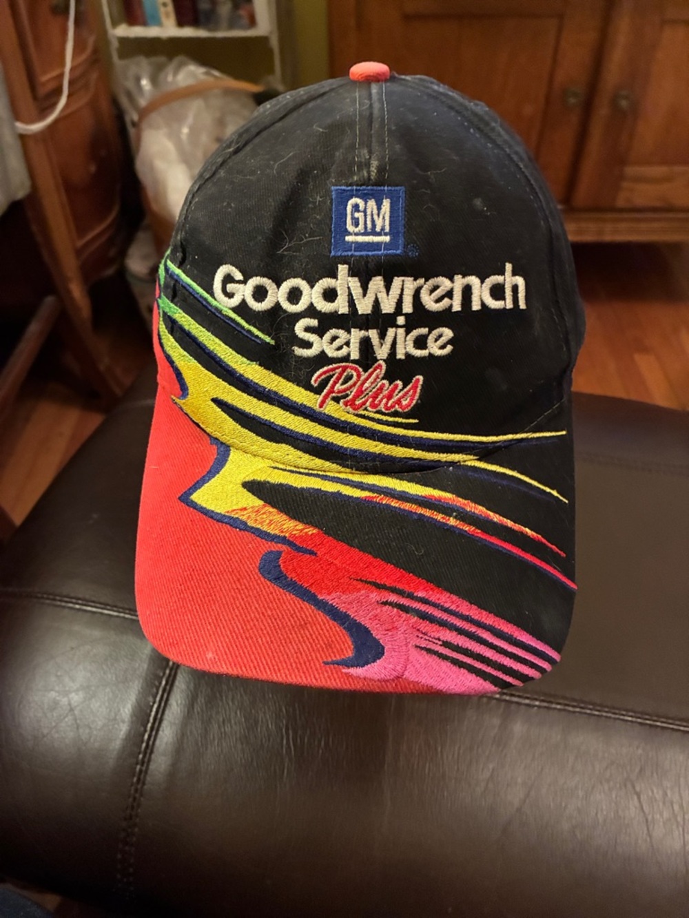 Nascar Black Cap with Red & Multicolor Embroidery